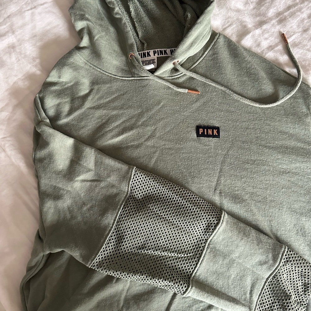 PINK Victoria Secret Mesh Crop green pullover